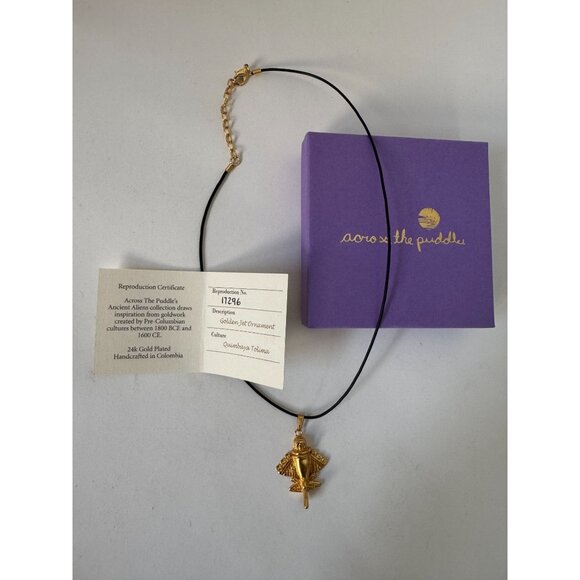 24k Gold Plated Golden Jet Pendant Necklace Handmade In Columbia With Certificat - Picture 3 of 16
